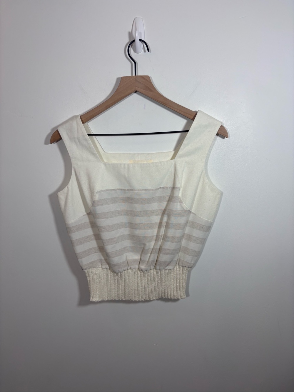 Cache Vintage Sleeveless Cropped Blouse Size Small Square Neck Striped